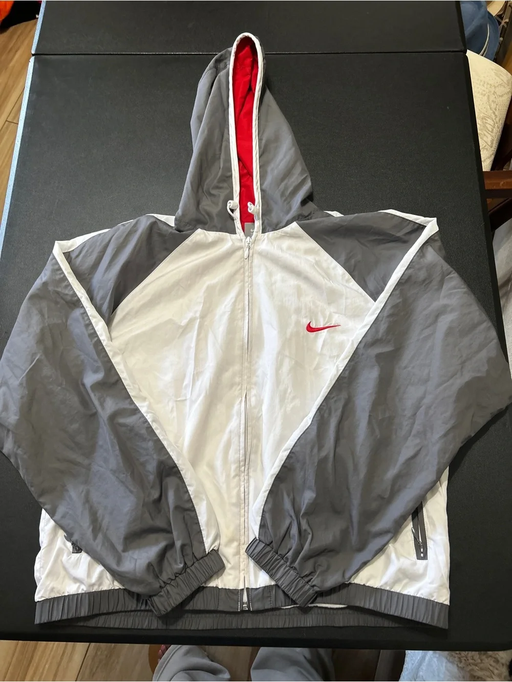 Nike Colorblock Full Zip Windbreaker Jacket Red Hood Embroidered Swoosh